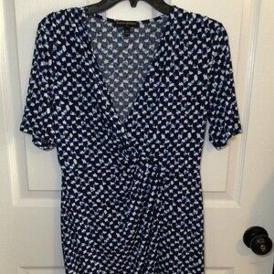 Banana Republic PS faux wrap dress; stylish, chic, asymmetrical hem; easy care